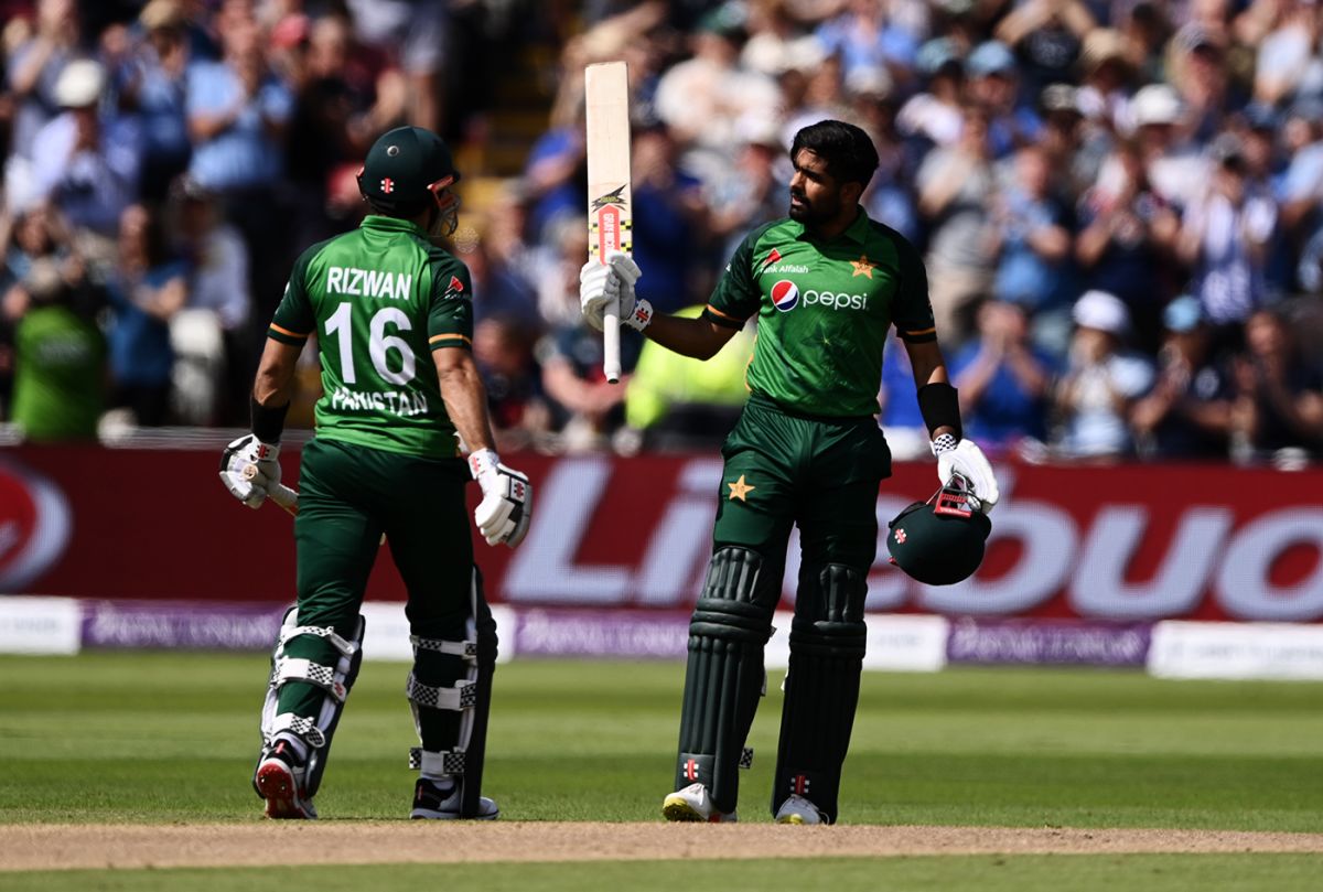 Mohammad Rizwan congratulates Babar Azam on his century, England vs Pakistan, 3rd ODI, Edgbaston, July 13, 2021