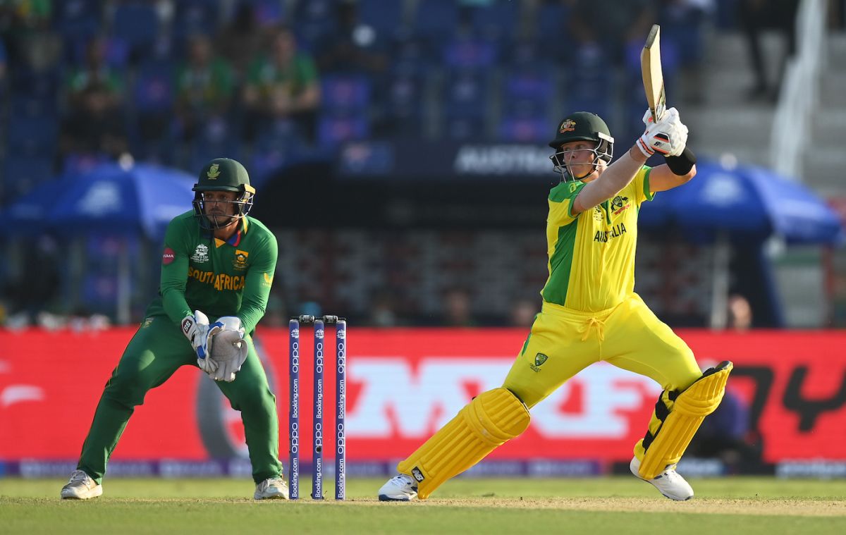 Steven Smith goes back and plays a cut, Australia vs South Africa, T20 World Cup, Abu Dhabi, October 23, 2021