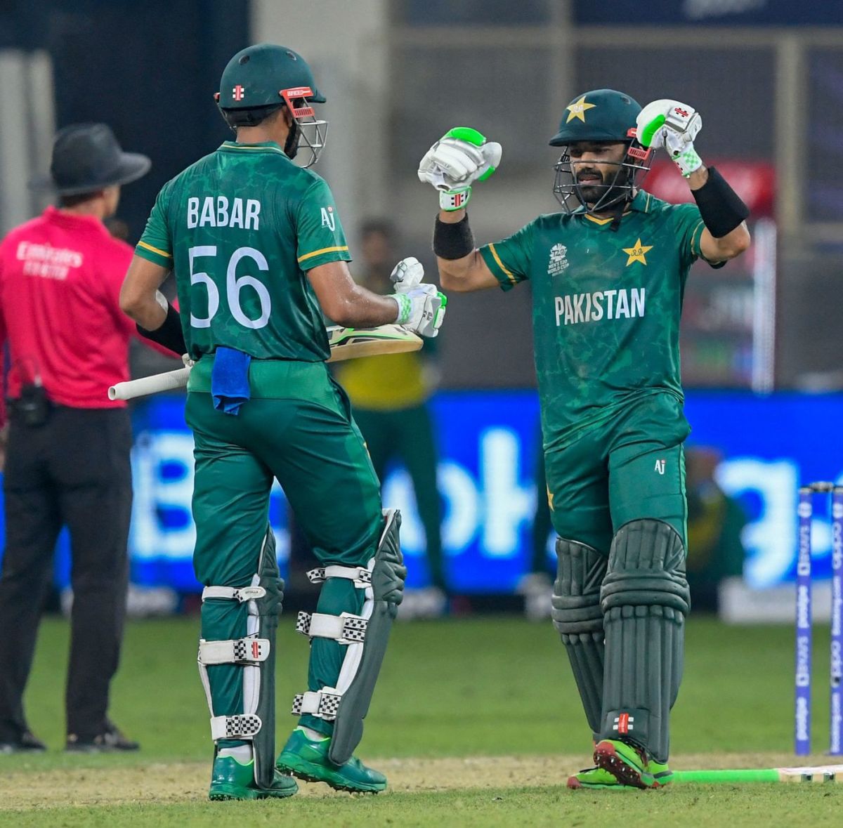 Mohammad Rizwan celebrates after reaching his half-century, India vs Pakistan, T20 World Cup, Group 2, Dubai, October 24, 2021