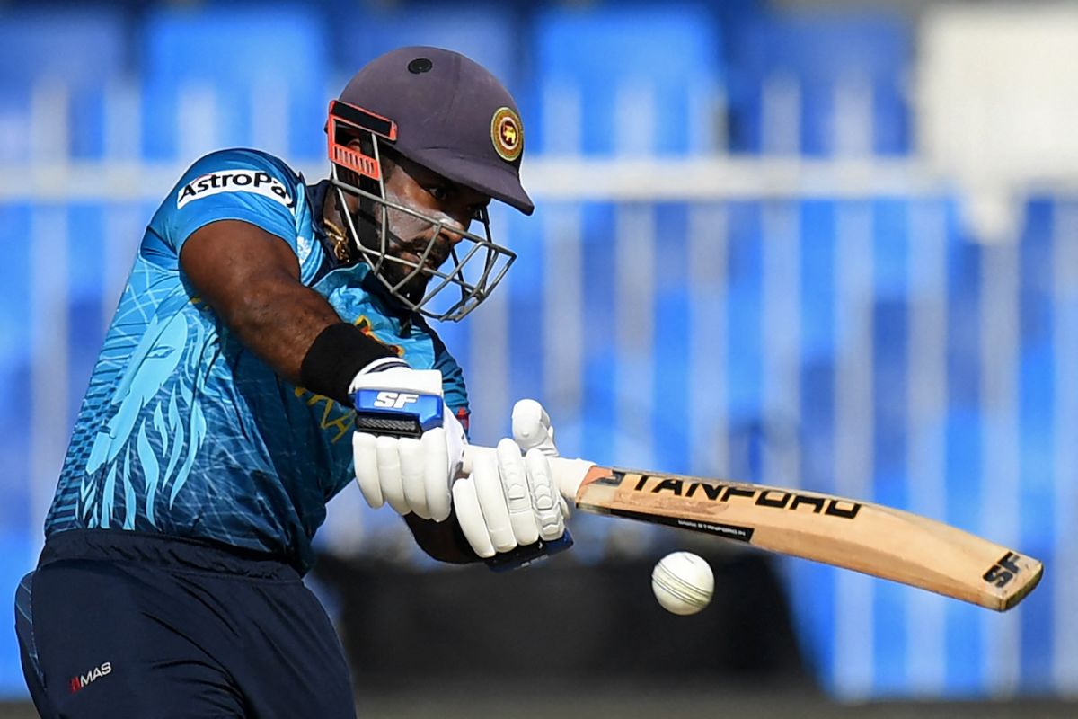 Charith Asalanka plays powerfully to the leg side, South Africa vs Sri Lanka, T20 World Cup, Group 1, Sharjah, October 30, 2021