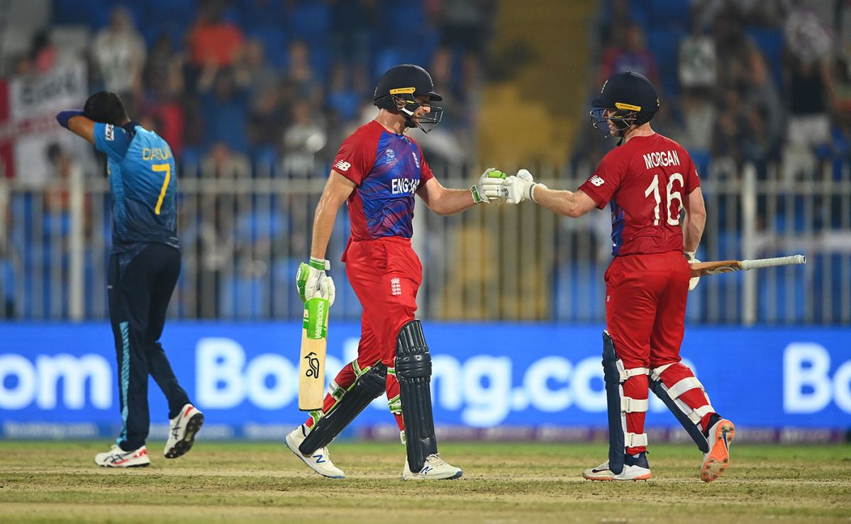 Eoin Morgan and Jos Buttler put on a century stand, England vs Sri Lanka, Men's T20 World Cup, Super 12s, Sharjah, November 1, 2021