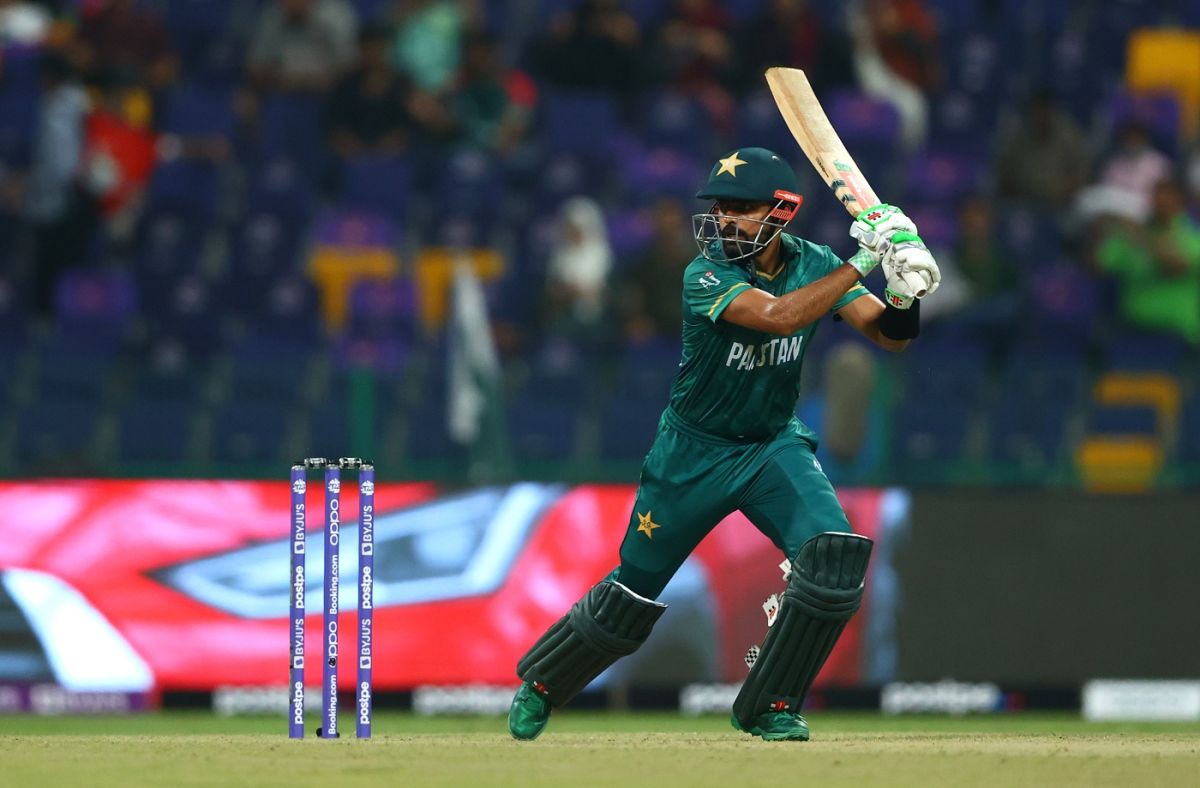 Babar Azam hits one through the off side, Namibia vs Pakistan, T20 World Cup, Group 2, Abu Dhabi, November 2, 2021