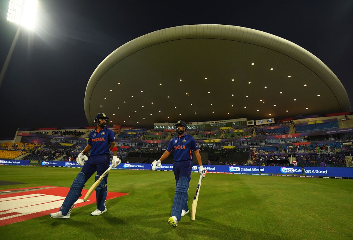 KL Rahul and Rohit Sharma make their way out to bat, Afghanistan vs India, T20 World Cup, Group 2, Abu Dhabi, November 3, 2021