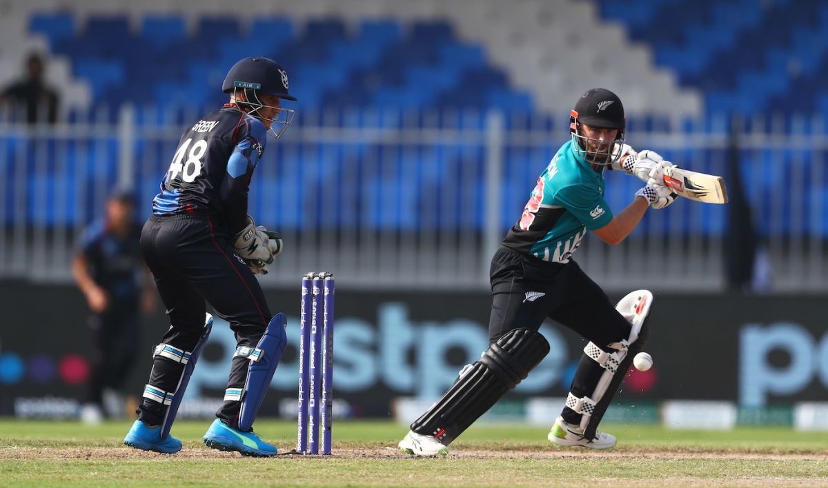 Kane Williamson steers the ball past point, Namibia vs New Zealand, T20 World Cup, Group 2, Sharjah, November 5, 2021