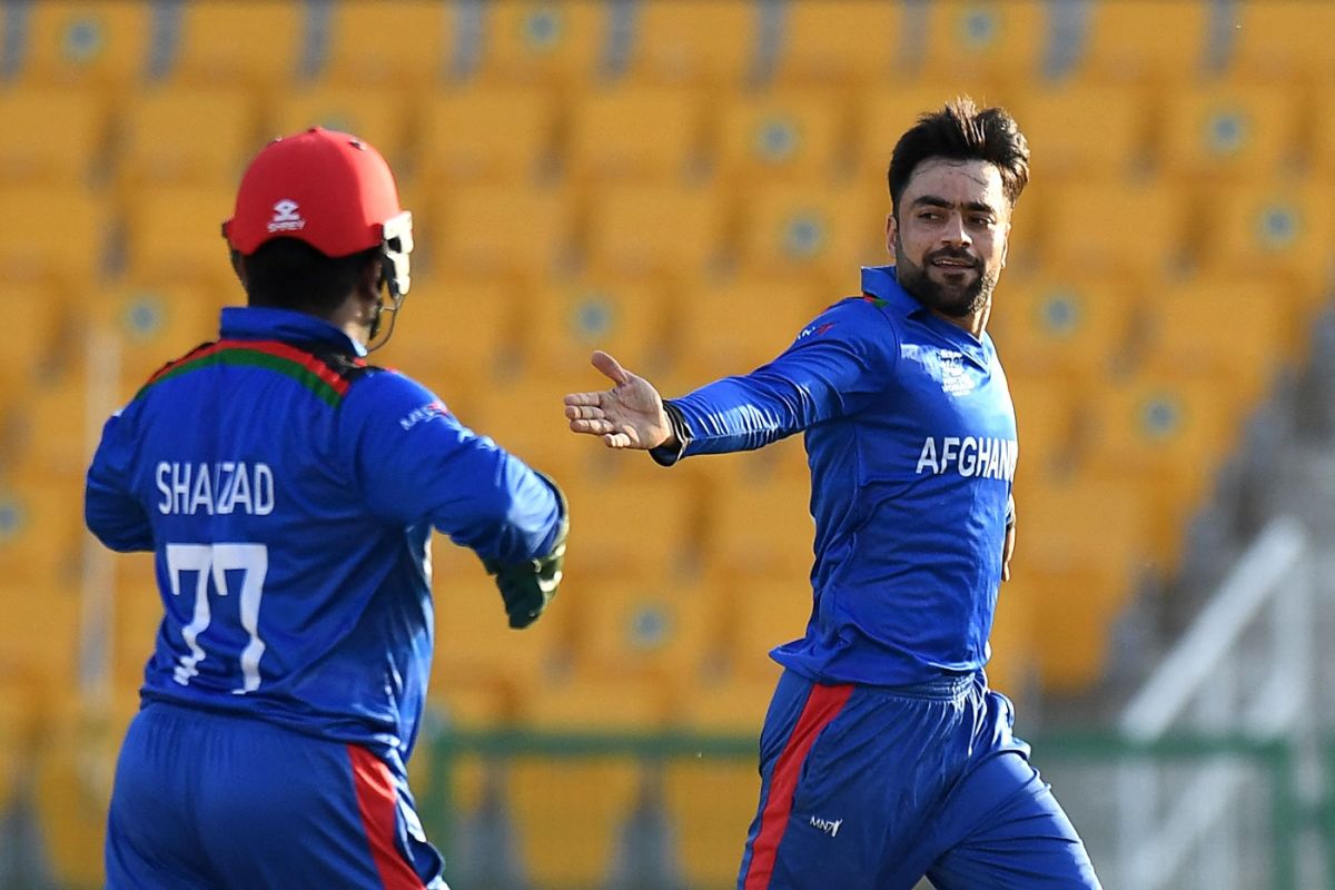 Rashid Khan takes off after dismissing Martin Guptill, Afghanistan vs New Zealand, T20 World Cup, Group 2, Abu Dhabi, November 7, 2021