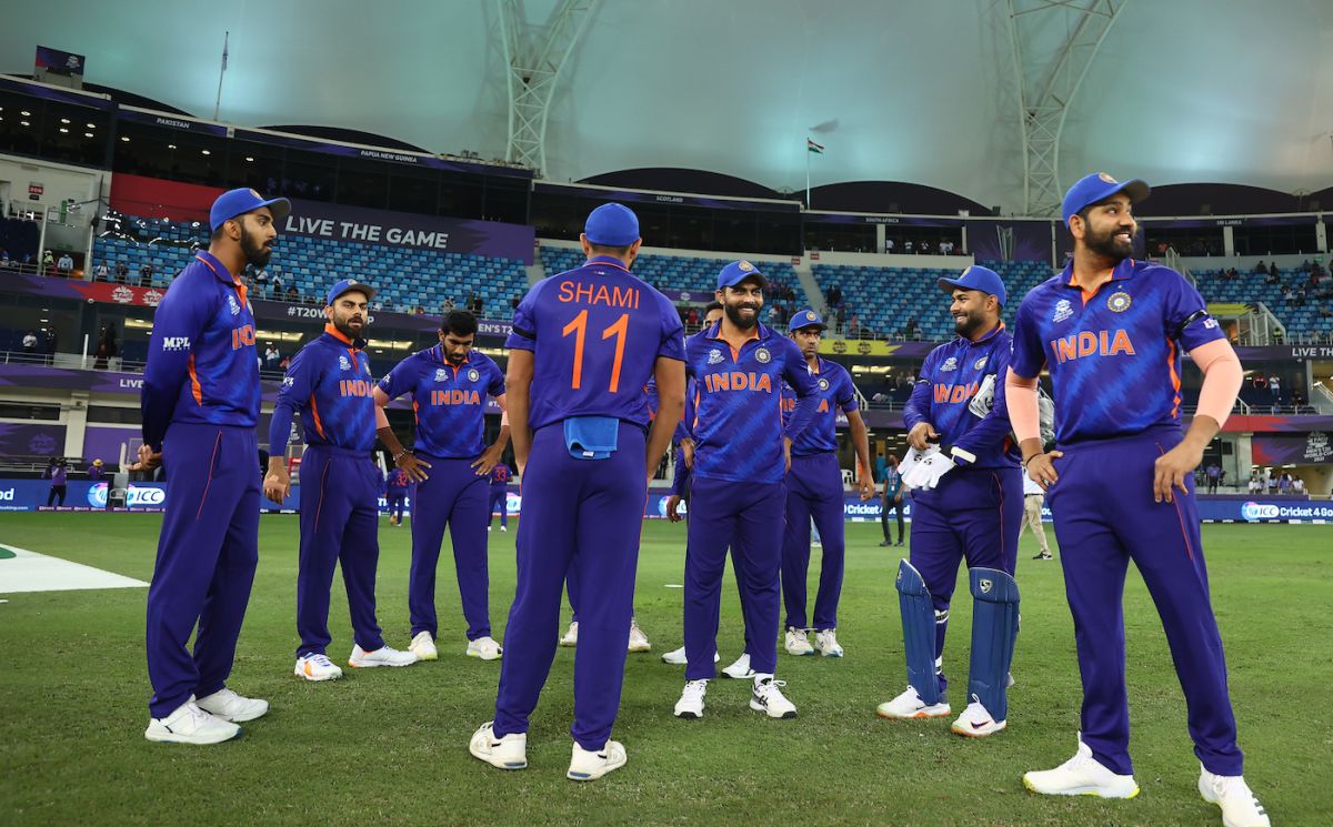 The Indian players get ready for the game against Namibia, Dubai, November 8, 2021