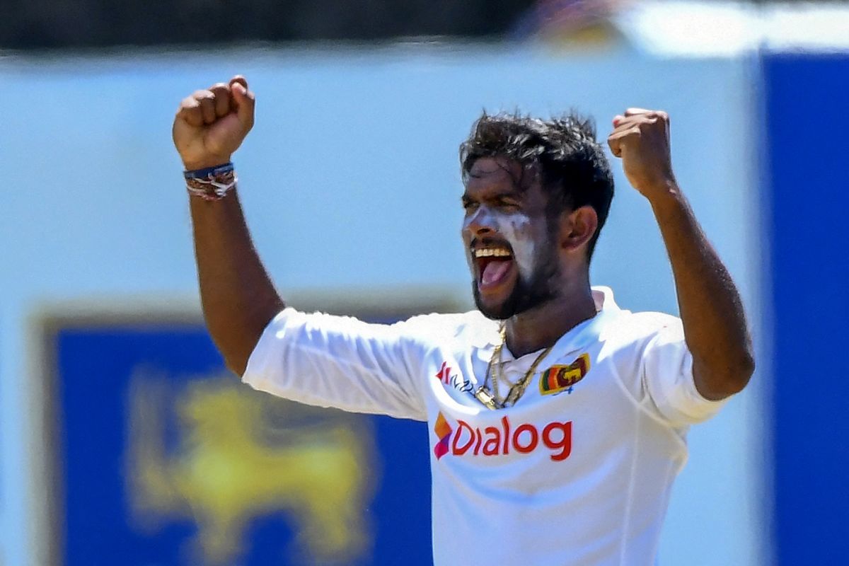 Afghanistan Ramesh Mendis is jubilant after picking up a wicket, Sri Lanka vs West Indies, 2nd Test, Galle, 3rd day, December 1, 2021
