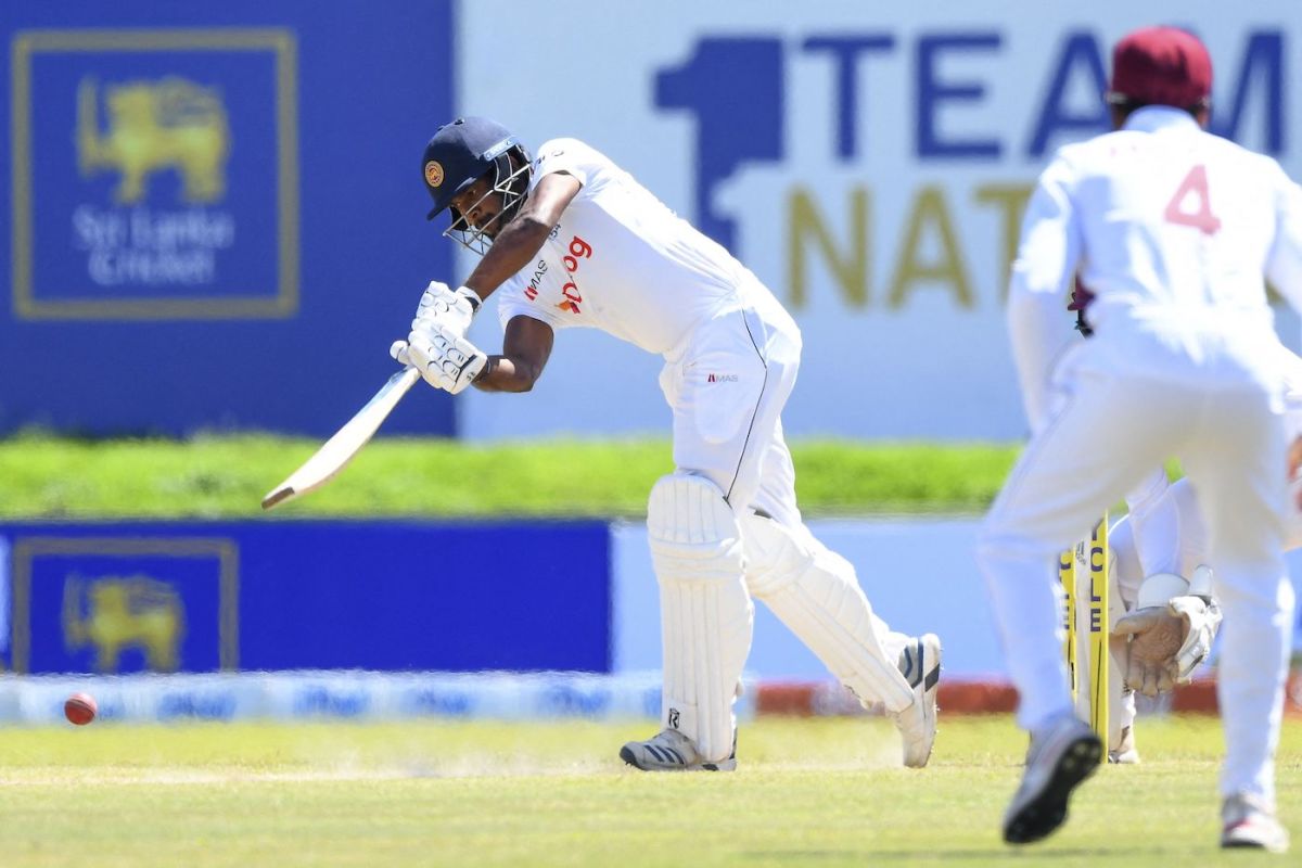 Ramesh Mendis drives down the ground, Sri Lanka vs West Indies, 2nd Test, Galle, 4th day, December 2, 2021