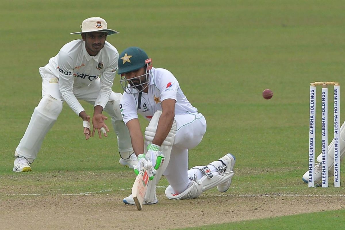 Babar Azam gets down for a lap sweep, Bangladesh vs Pakistan, 2nd Test, 1st day, December 4, 2021, Mirpur