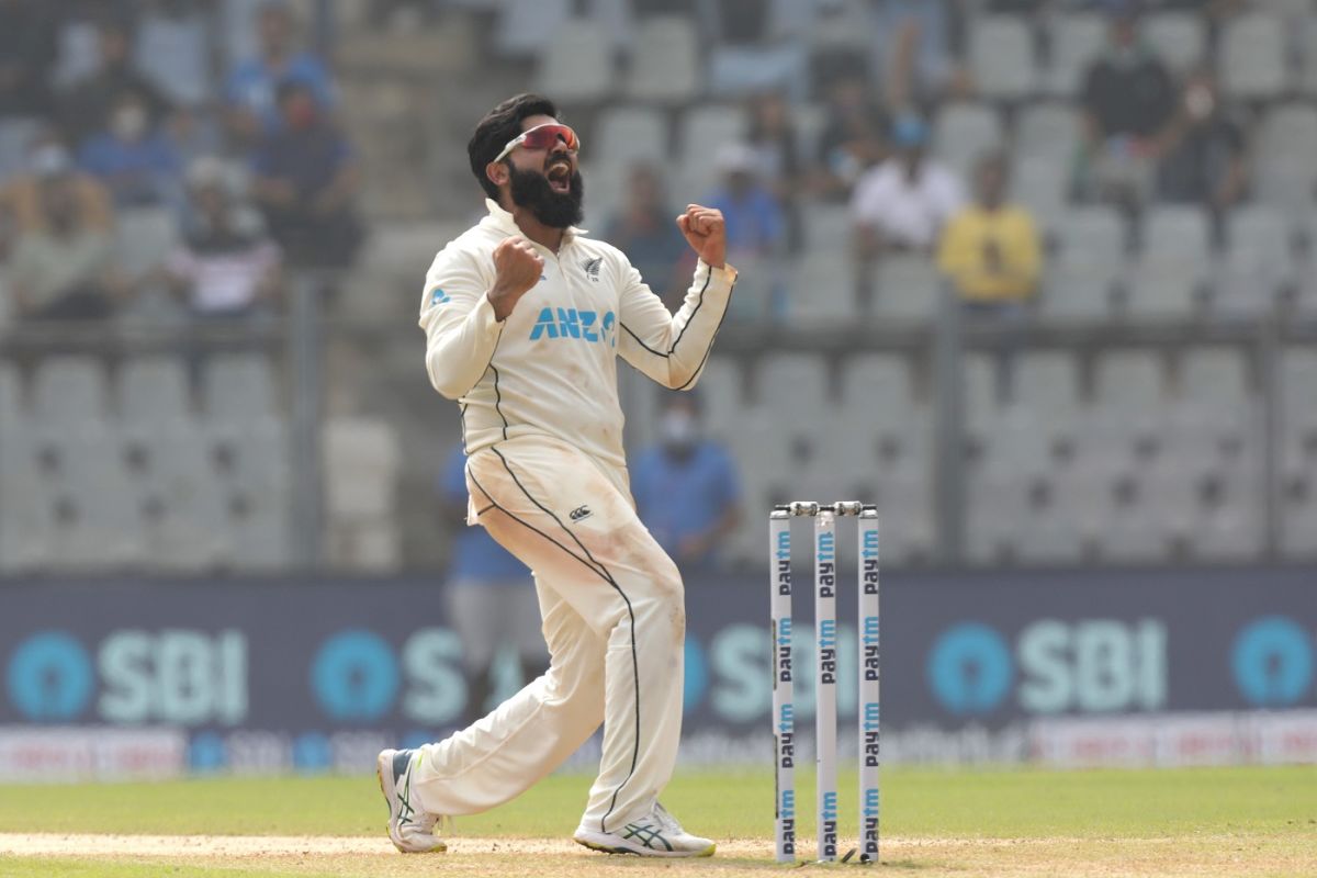 Ajaz Patel roars after picking up his tenth wicket, India vs New Zealand, 2nd Test, Wankhede, 2nd day, December 4, 2021