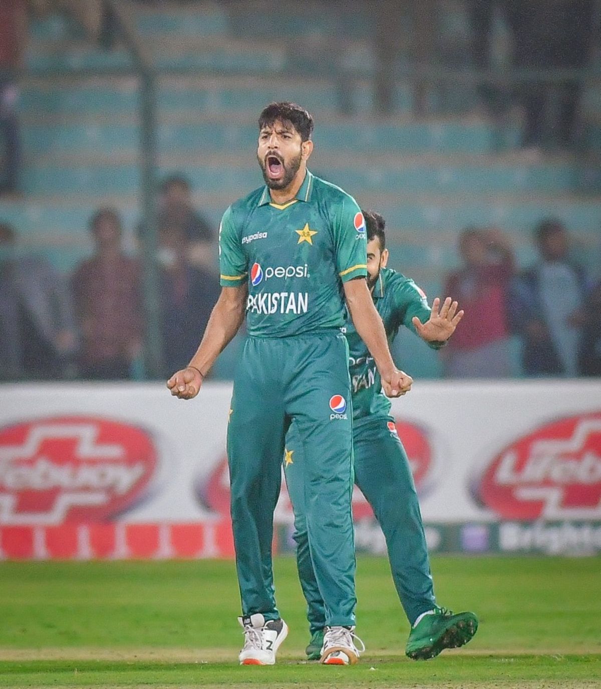 Haris Rauf exults after dismissing Brandon King, Pakistan vs West Indies, 2nd T20I, Karachi, December 14, 2021