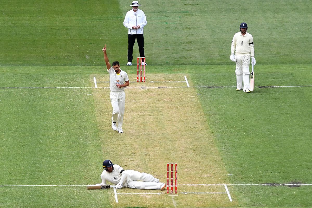 Down and out: Jonny Bairstow fell to Mitchell Starc for the ninth time in Tests, Australia vs England, 3rd Test, 1st day, MCG, December 26, 2021