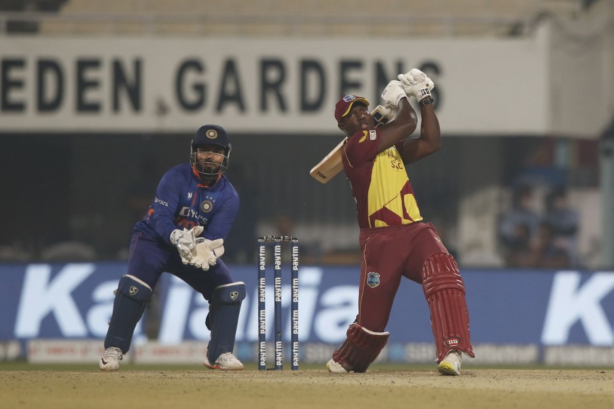 Rovman Powell hits one for a six, India vs West Indies, 2nd T20I, Kolkata, February 18, 2022