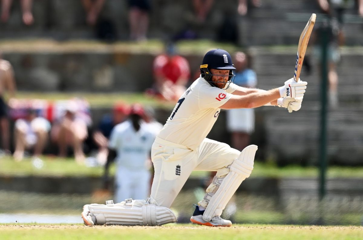 Jonny Bairstow drives through the covers, West Indies vs England, 1st Test, Antigua, 2nd day, March 9, 2022