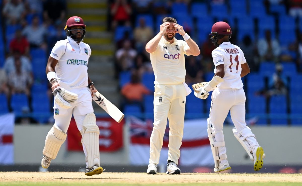 Chris Woakes rues another scoring shot from West Indies' openers, West Indies vs England, 1st Test, Antigua, 2nd day, March 9, 2022