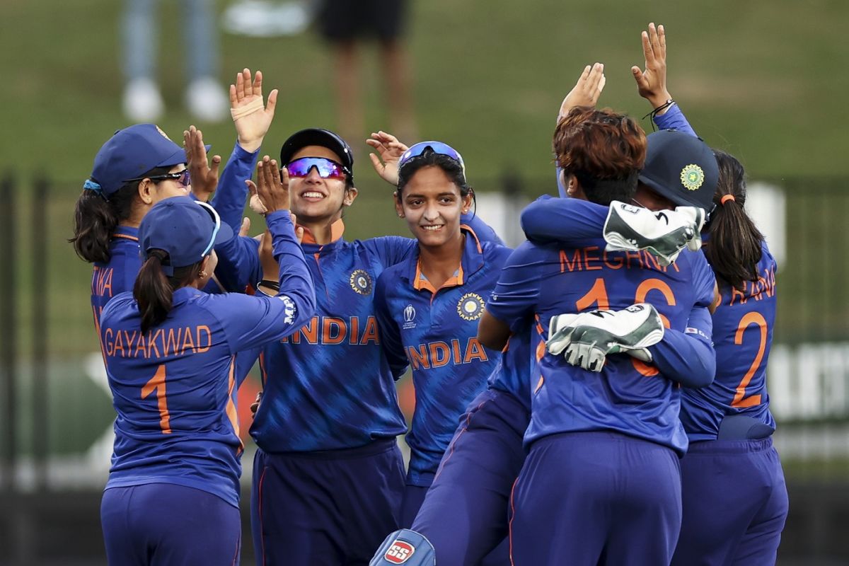 Meghna Singh celebrates the wicket of Kycia Knight, West Indies vs India, Women's World Cup 2022, Hamilton, March 12, 2022