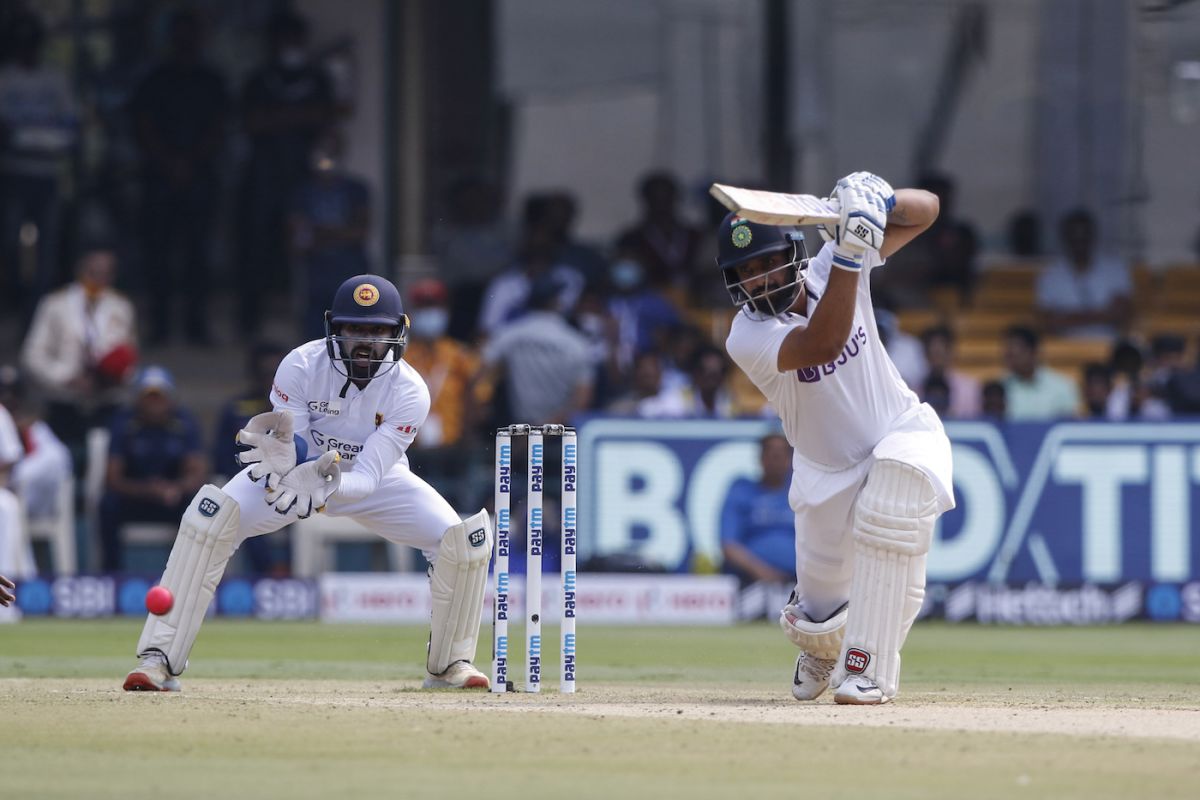 Hanuma Vihari drives towards the covers, India vs Sri Lanka, 2nd Test, Bengaluru, 1st day, March 12, 2022