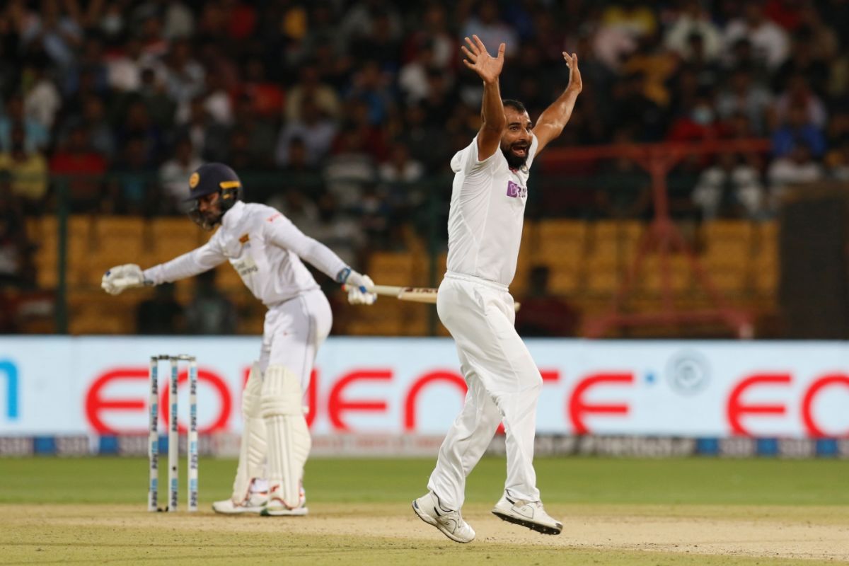 Mohammed Shami belts out an appeal, India vs Sri Lanka, 2nd Test, 1st day, Bengaluru, March 12, 2022
