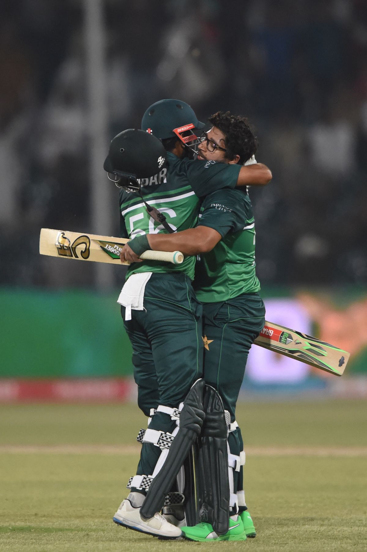 Imam-ul-Haq gets a hug from his captain, Babar Azam, after getting to his century, Pakistan vs Australia, 2nd ODI, Lahore, March 31, 2022