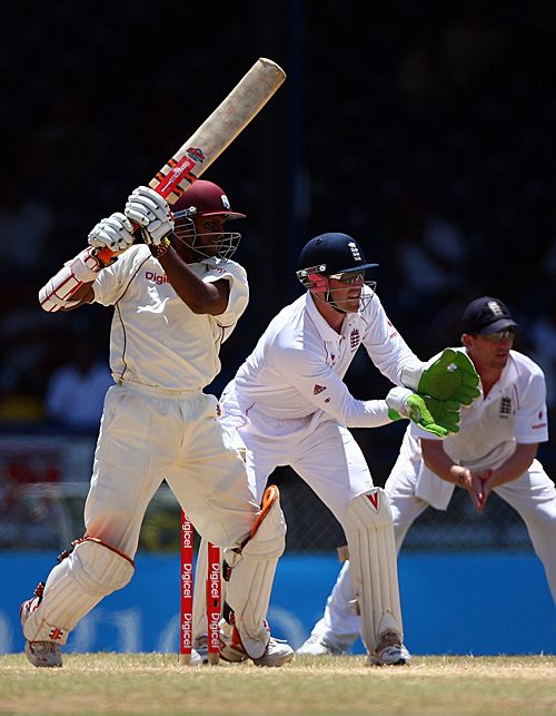 Shivnarine Chanderpaul cracks one square of the wicket | ESPNcricinfo.com