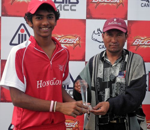 Miten Khatri receives his Man of the Match award after scoring 59 ...