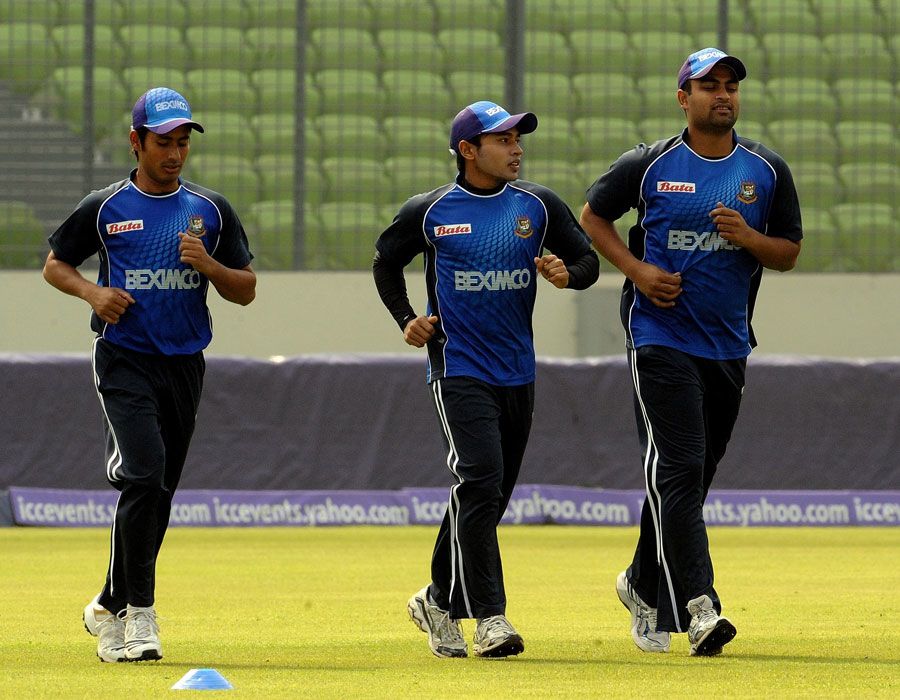 Mohammad Ashraful, Mushfiqur Rahim and Tamim Iqbal at a training ...