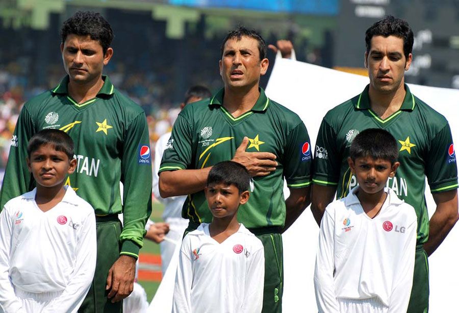 Pakistan Players Stand For Their National Anthem Prior To The Match ...