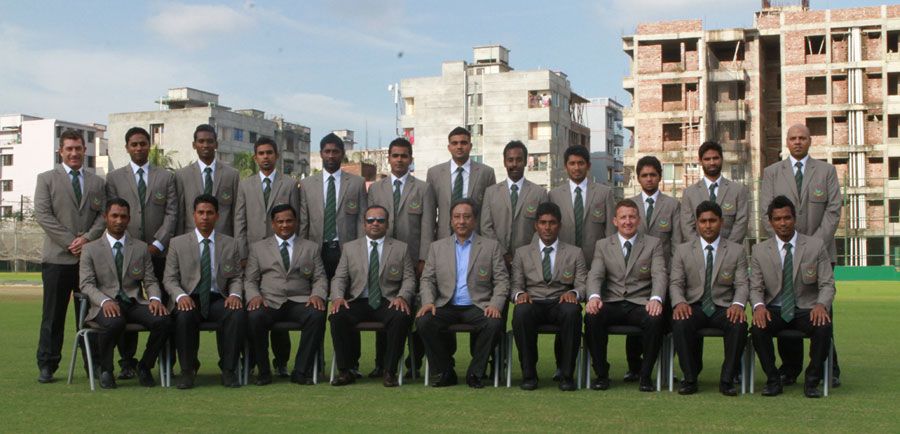 The Bangladesh A players line up for a photograph