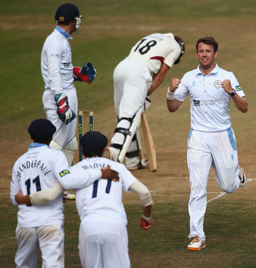 Tony Palladino celebrates after dismissing Alex Barrow | Cricinfo.com