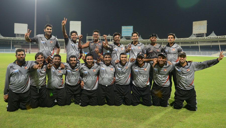 The UAE team celebrate their win over Namibia | ESPNcricinfo.com