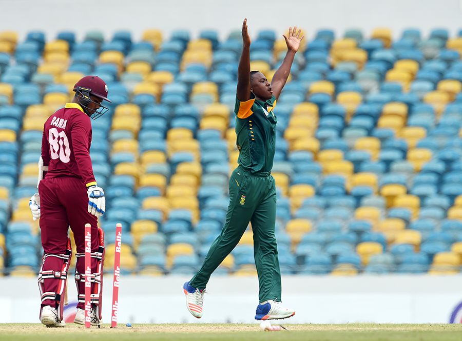 Kagiso Rabada Celebrates After Knocking Off Denesh Ramdin S Middle Stump Espncricinfo Com