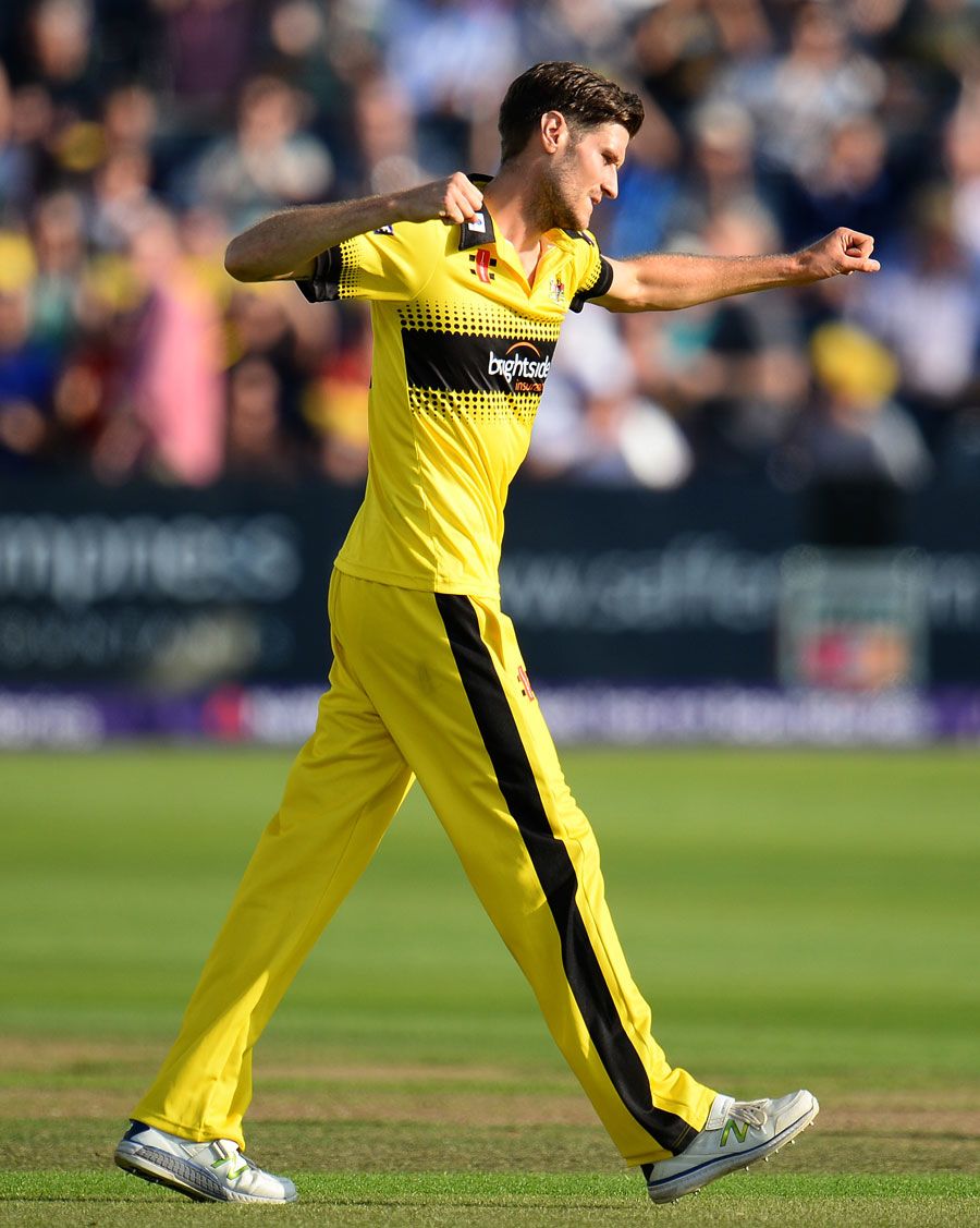 David Payne celebrates a wicket