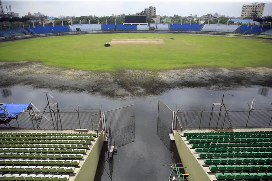 An inundated Khan Shaheb Osman Ali Stadium as seen from the ground's