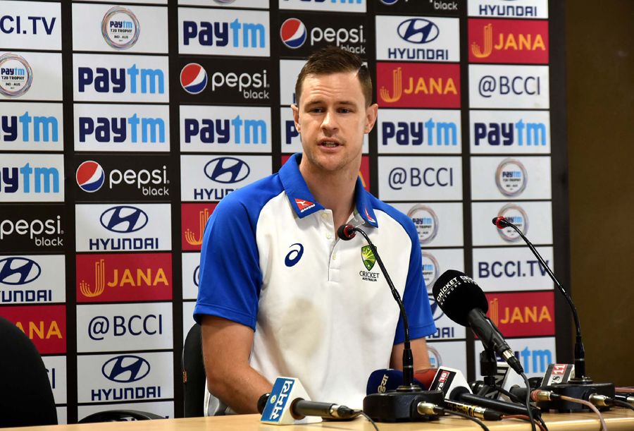 Jason Behrendorff at a press conference