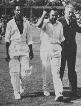 Garry Sobers and Colin Cowdrey appeal to rioting fans in Jamaica in