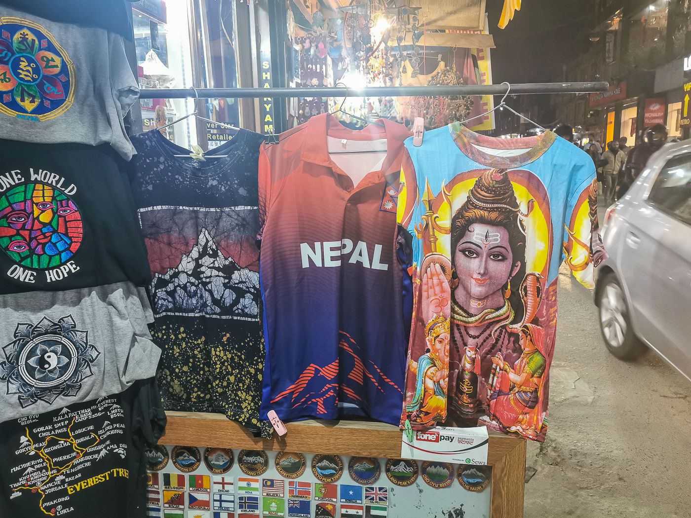 It's not too hard to find a Nepal cricket jersey hanging outside the shops in Kathmandu's Thamel