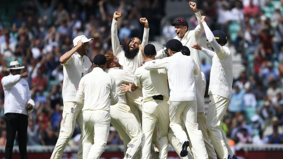 Moeen Ali celebrates after completing his hat trick against South Africa in 2017 Getty Images