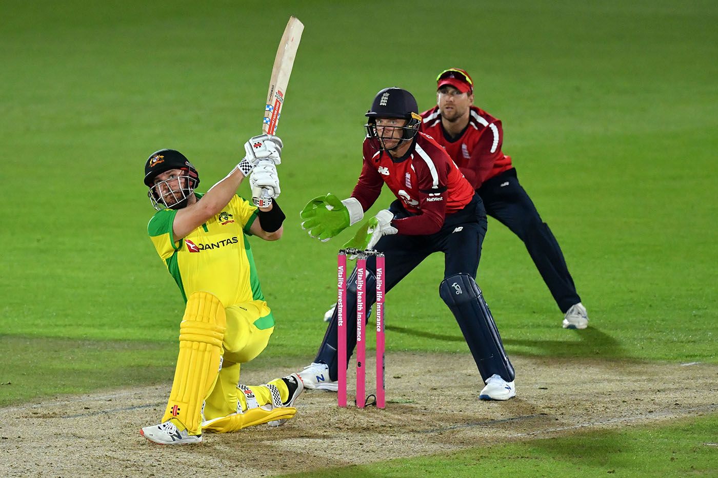 Aaron Finch catches hold of a big hit
