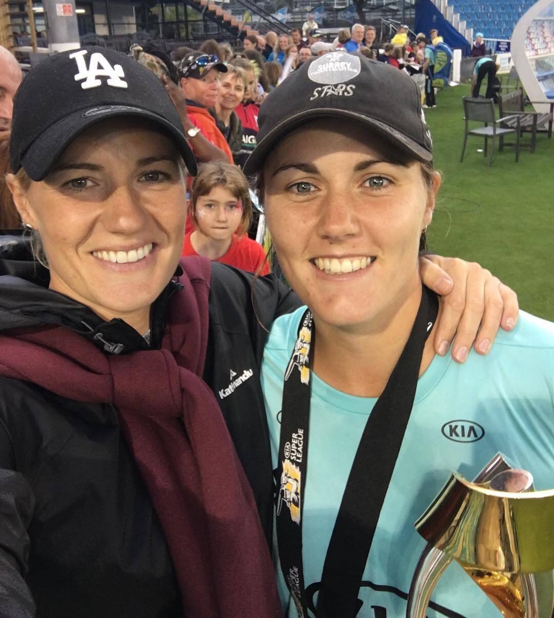 Katherine Brunt and Nat Sciver celebrate the Surrey Stars' title win ...