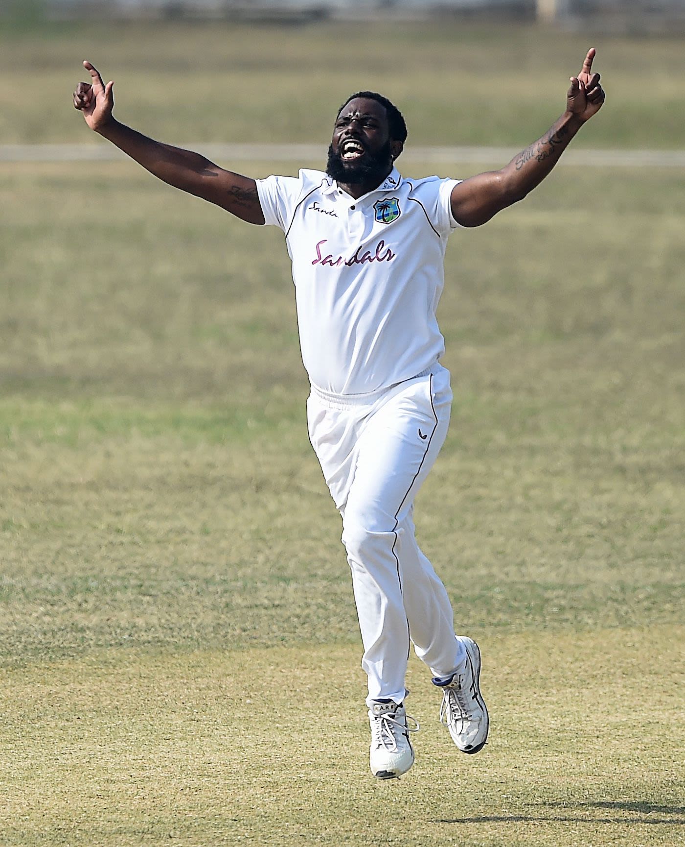 Raymon Reifer celebrates after taking a wicket