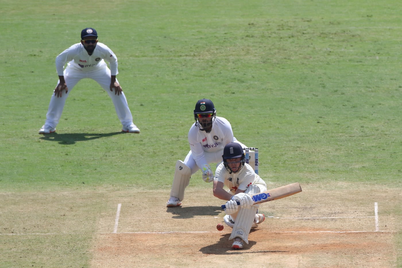 Ollie Pope gets low to reversesweep