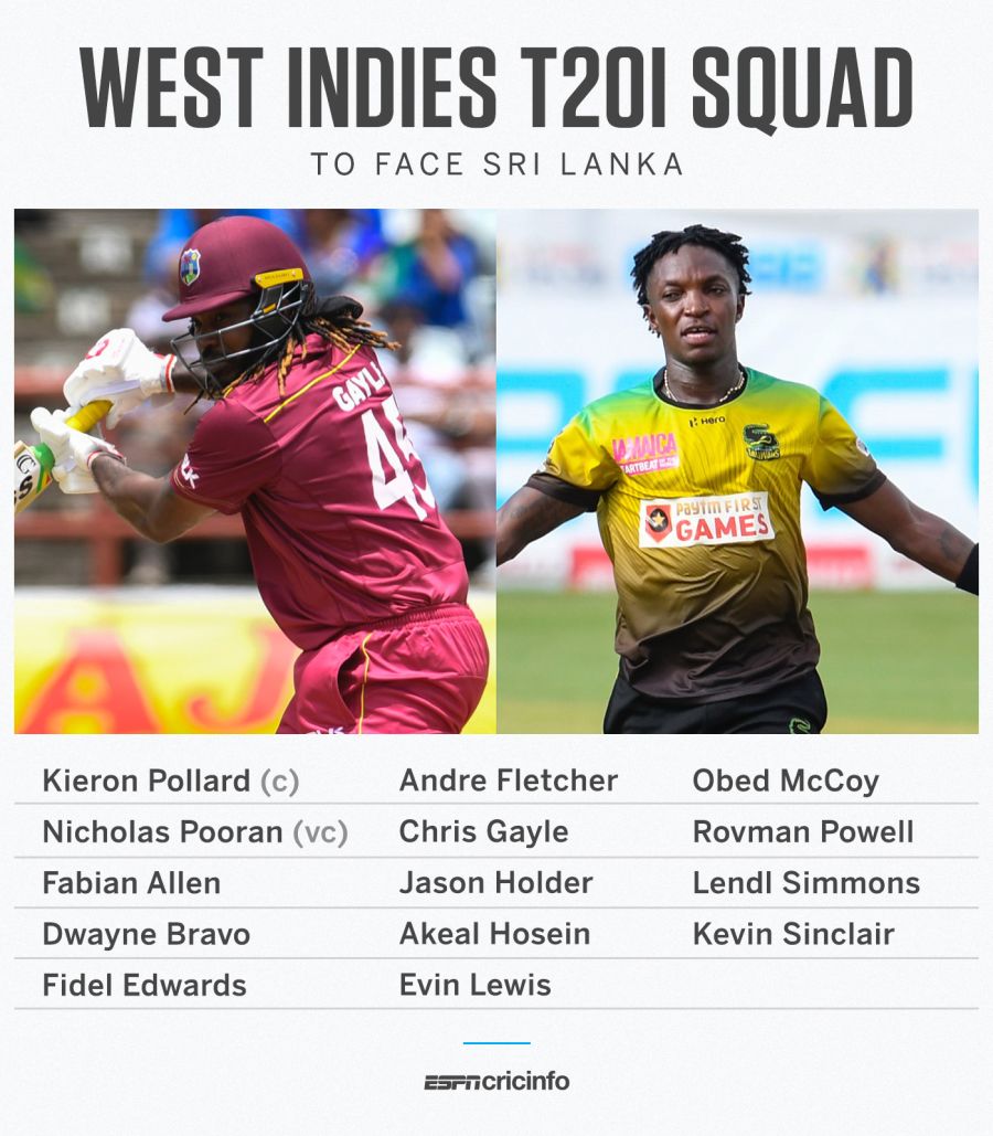 Chris Gayle, Fidel Edwards recalled to West Indies' T20I squad |  ESPNcricinfo