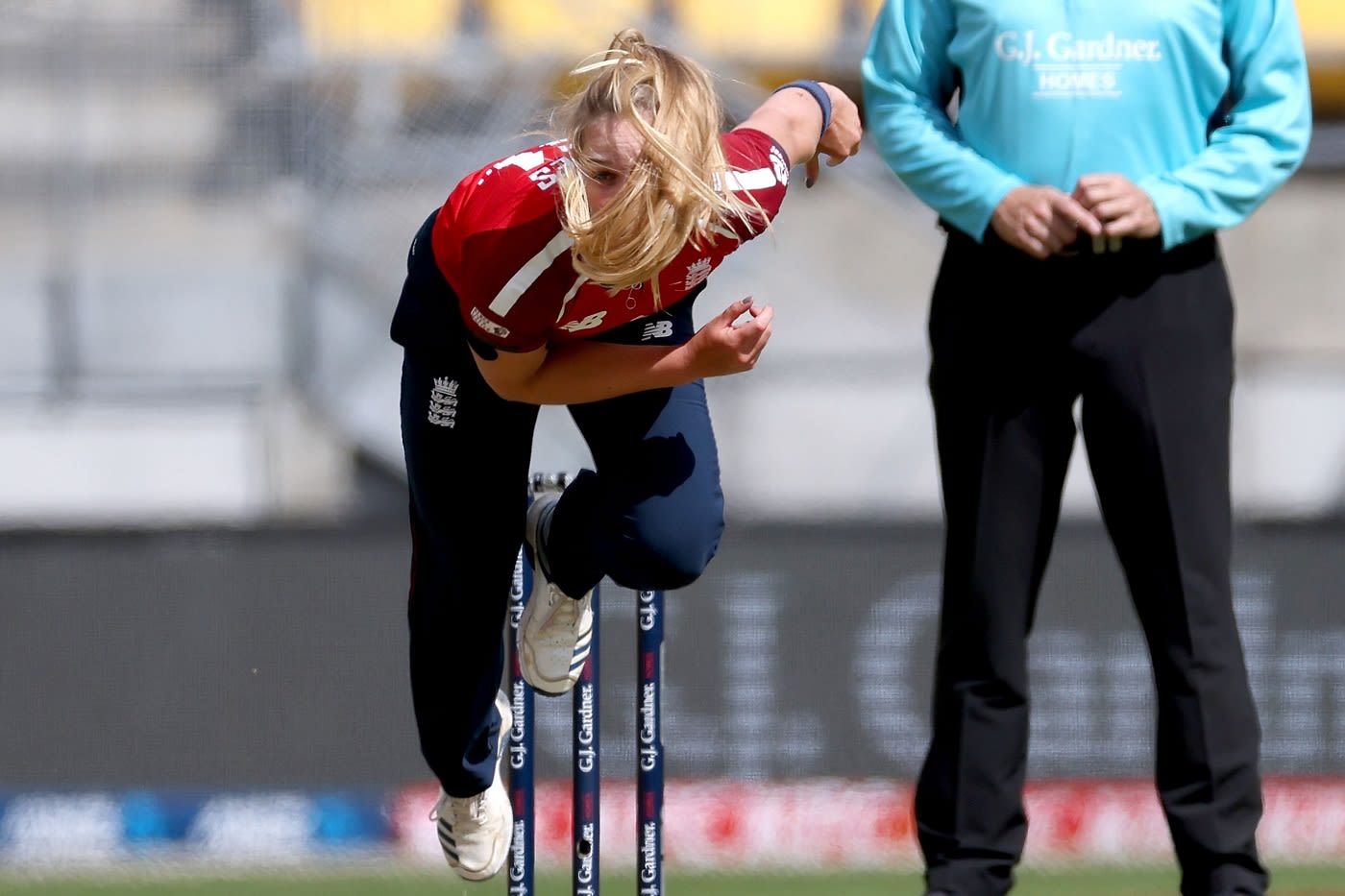 Freya Davies sends one down