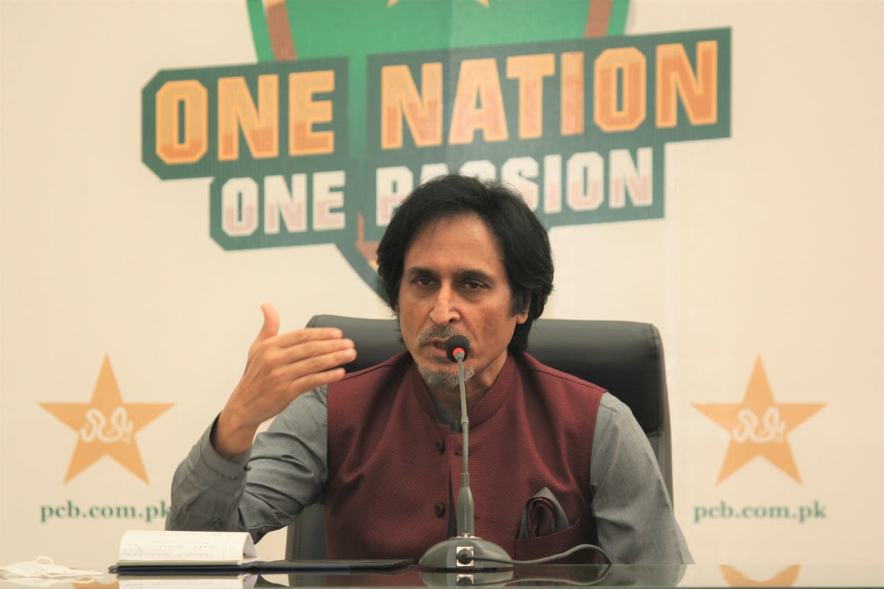 Ramiz Raja speaks at a press conference after being unveiled as the new ...