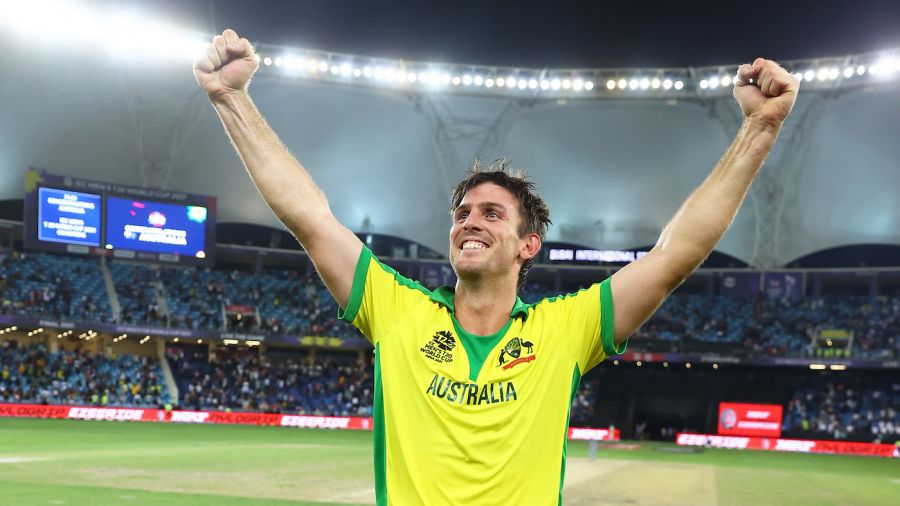 Mitchell Marsh soaks the T20 World Cup triumph ICC via Getty Images