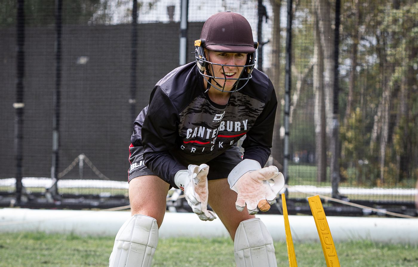 Mitchell Hay goes through a wicketkeeping drill