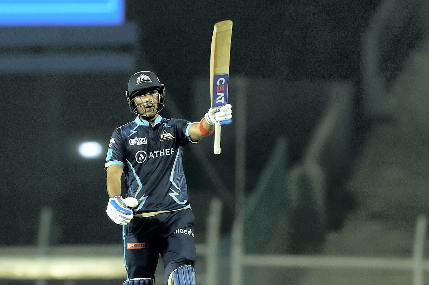 Shubman Gill Raises His Bat After Reaching A Well Compiled Half Century