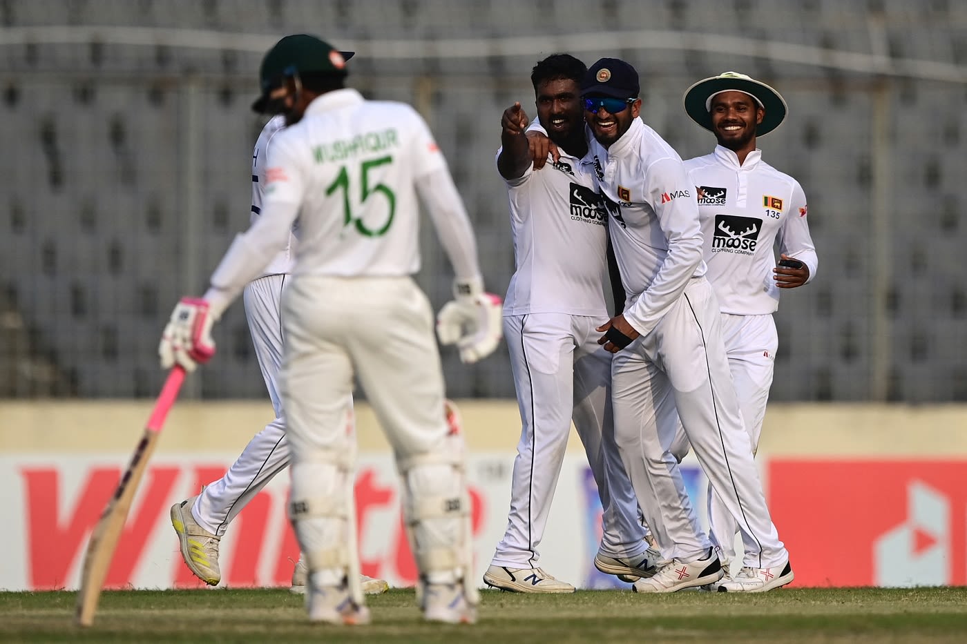 Asitha Fernando is ecstatic after picking up the wicket of Mahmudul ...