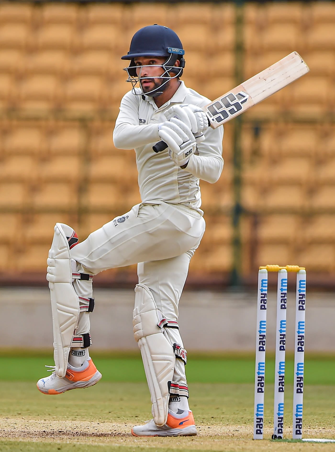 Rajat Patidar plays the swivel pull during his century