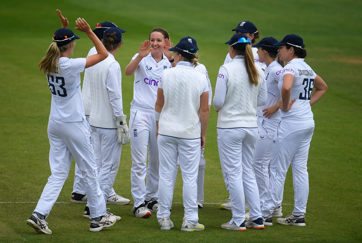 Kate Cross celebrates after getting the wicket of Sane Luus ...